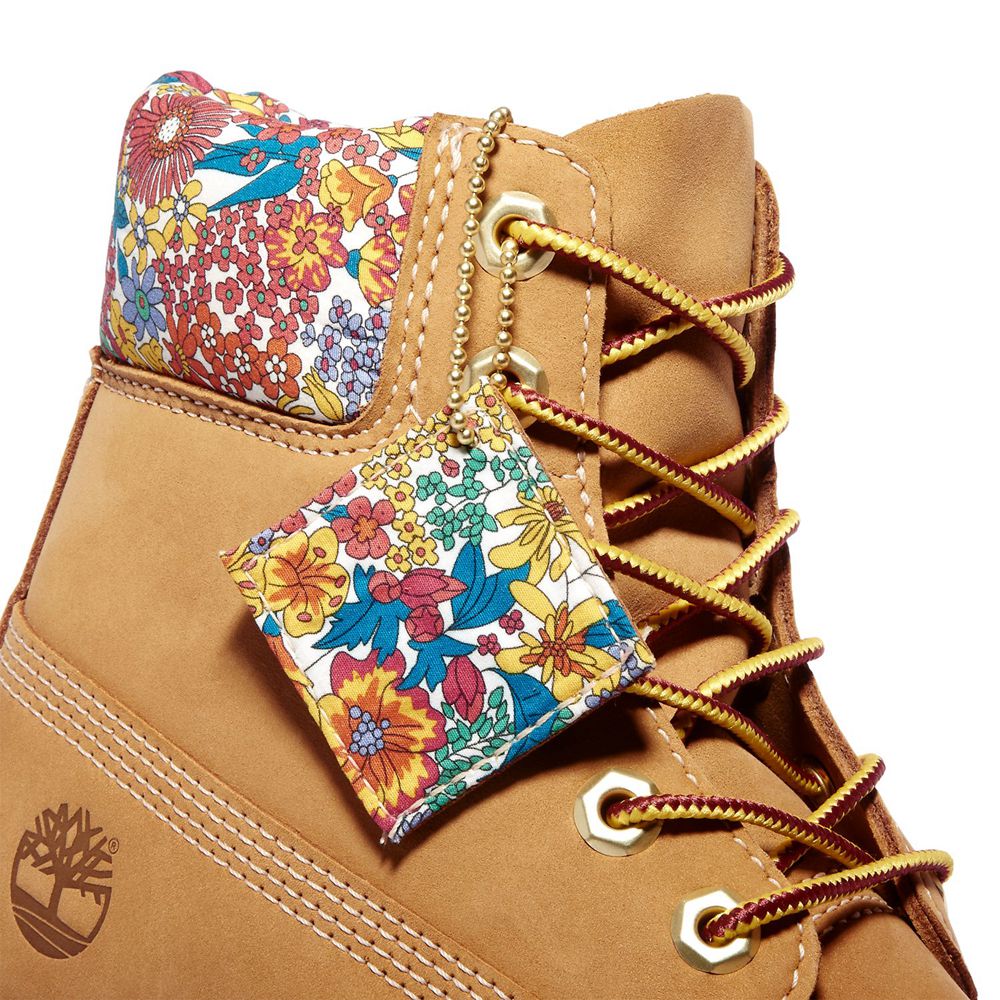 Botas Feminino - Timberland 6-Inch Premium Impermeavel Made With Liberty Fabric - WCHJZ4026 - Marrom